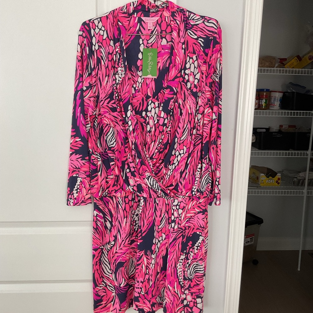 Lilly Pulitzer Pink and Navy Blue Long Sleeve Dress